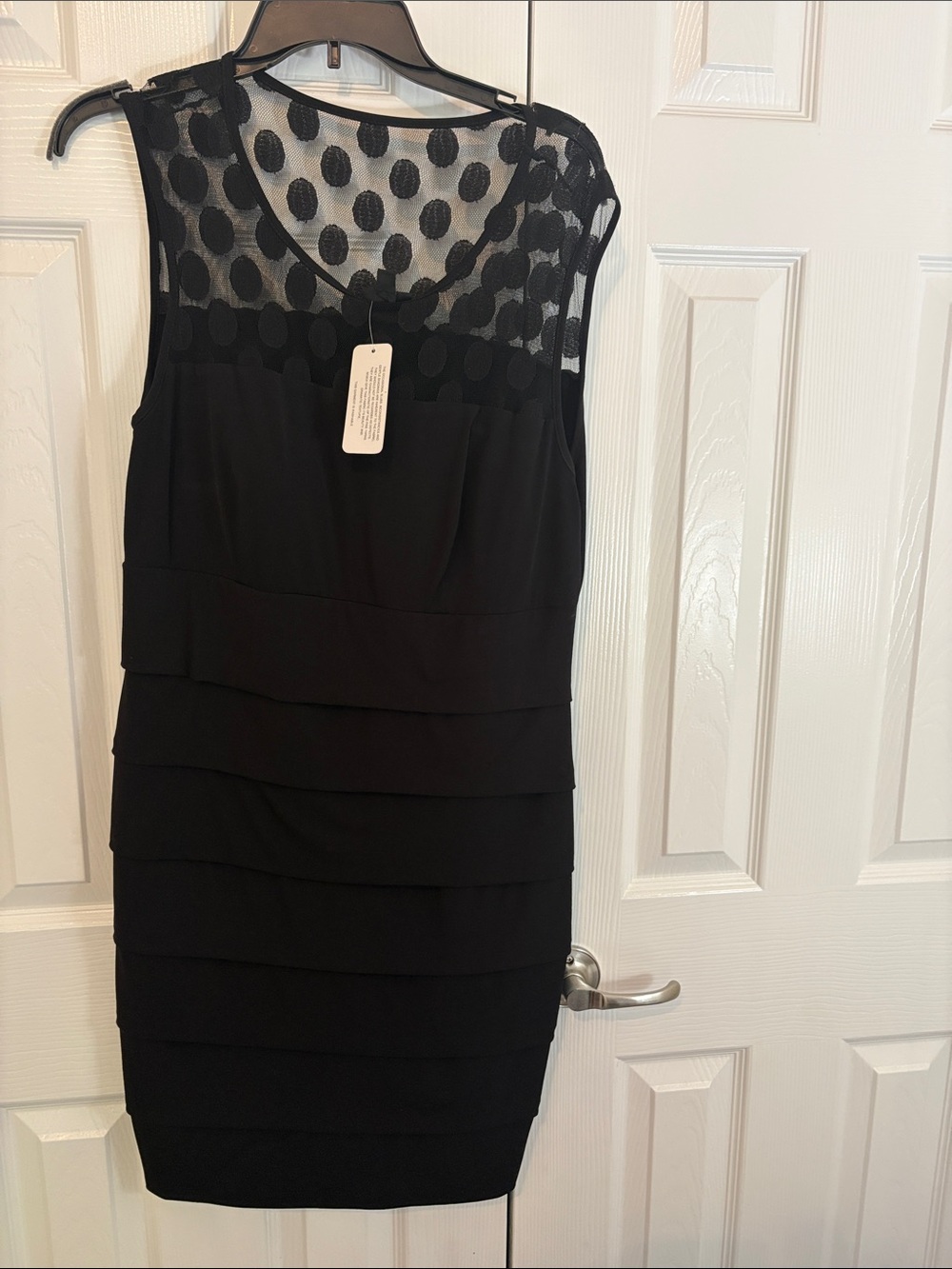 Enfocus Studio Black Sleeveless Layered Dress with Polka Dot Mesh